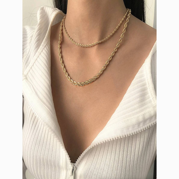 Anthropologie Jewelry - 3/$30 Gold Twist Rope Chain Layered 2 Necklace Set